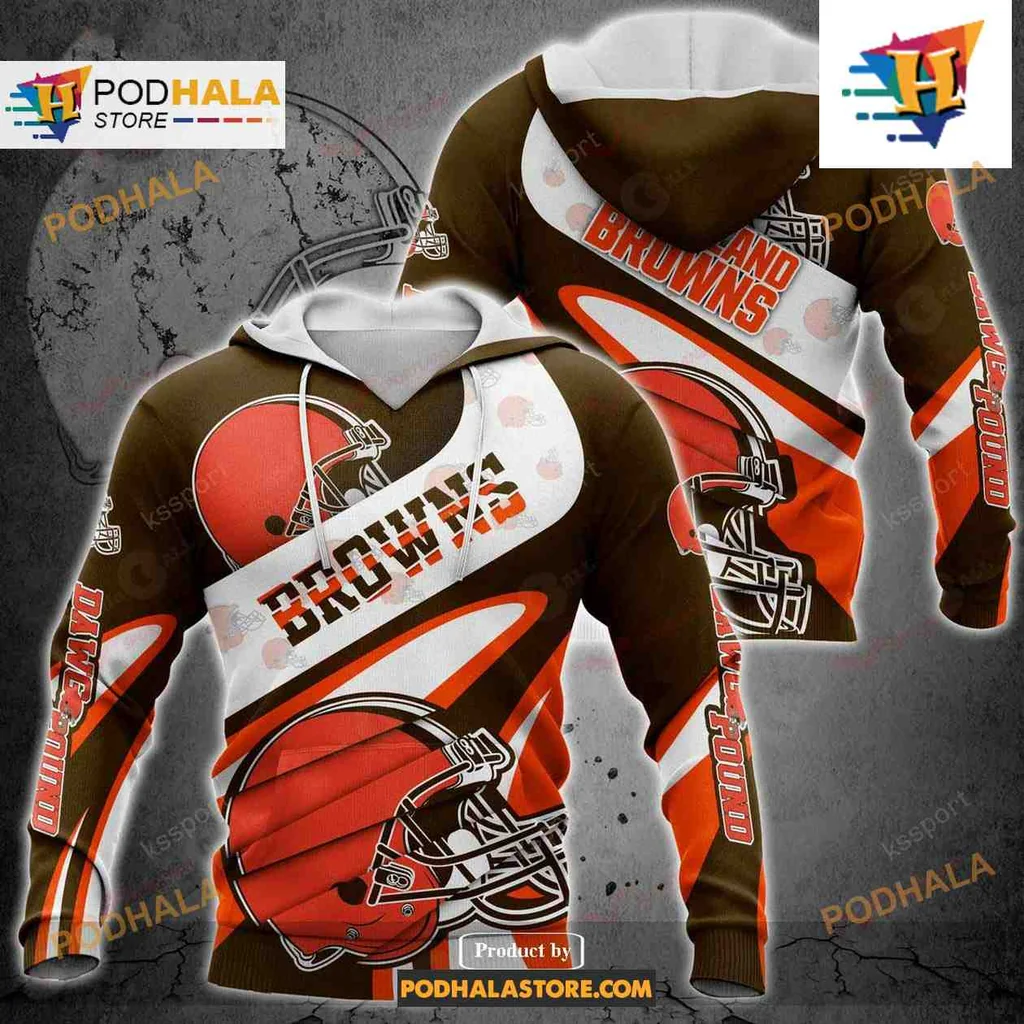 Vibrant Cleveland Browns 3d Hoodie Featuring Team Helmet And Dynamic Design