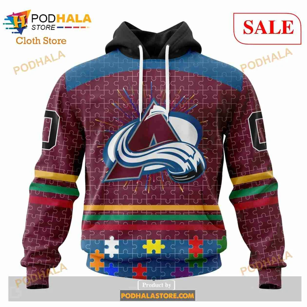 Vibrant Colorado Avalanche Autism Awareness Hoodie With Colorful Puzzle Design