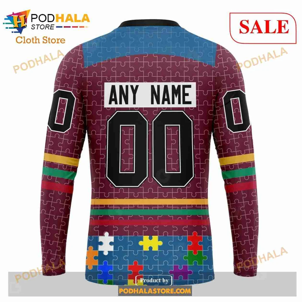 Vibrant Colorado Avalanche Autism Awareness Hoodie With Colorful Puzzle Design - Product View 5 Vibrant Colorado Avalanche Autism Awareness Hoodie With Colorful Puzzle Design - Product View 5