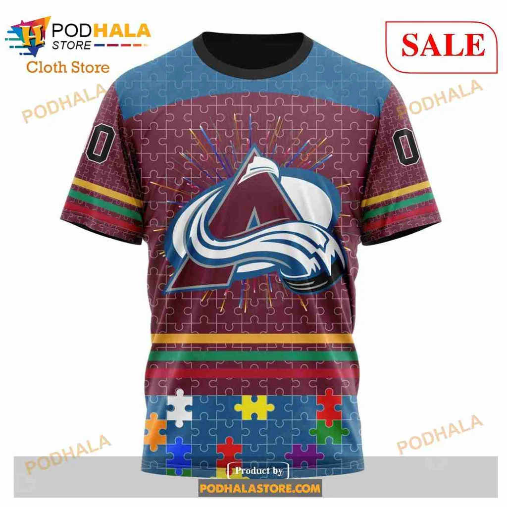 Vibrant Colorado Avalanche Autism Awareness Hoodie With Colorful Puzzle Design - Product View 6 Vibrant Colorado Avalanche Autism Awareness Hoodie With Colorful Puzzle Design - Product View 6