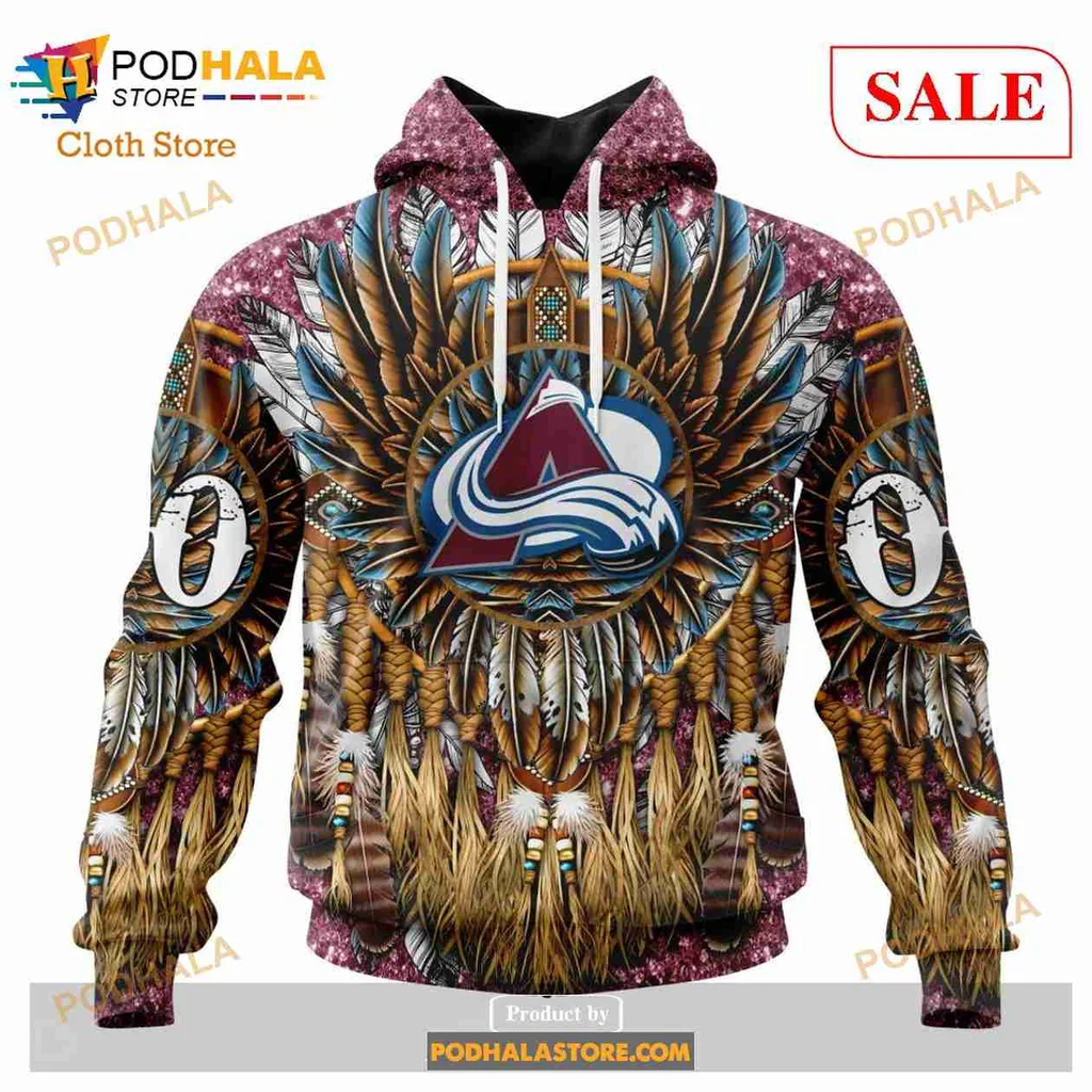 Vibrant Colorado Avalanche Native Hoodie Featuring Colorful Feathers Design