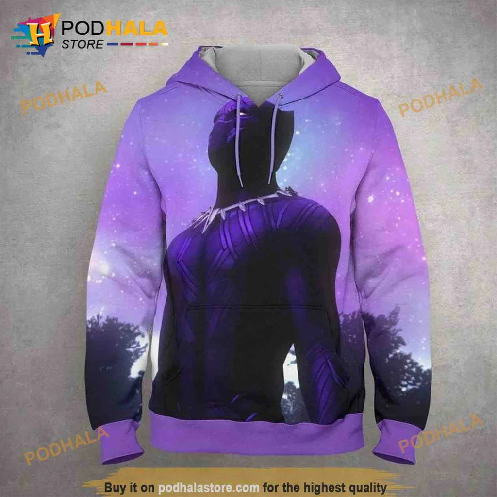 Vibrant Cosmic Black Panther 3d Hoodie Featuring Heroic Silhouette Design