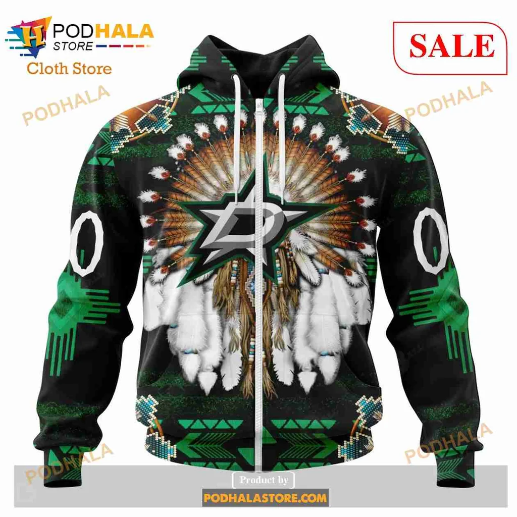 Vibrant Dallas Stars Native Headdress All Over Print Hoodie With Intricate Design Vibrant Dallas Stars Native Headdress All Over Print Hoodie With Intricate Design