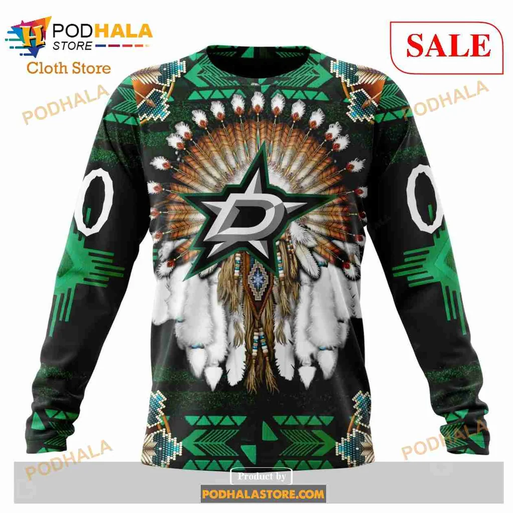 Vibrant Dallas Stars Native Headdress 3D Print Hoodie With Intricate Design Vibrant Dallas Stars Native Headdress 3D Print Hoodie With Intricate Design