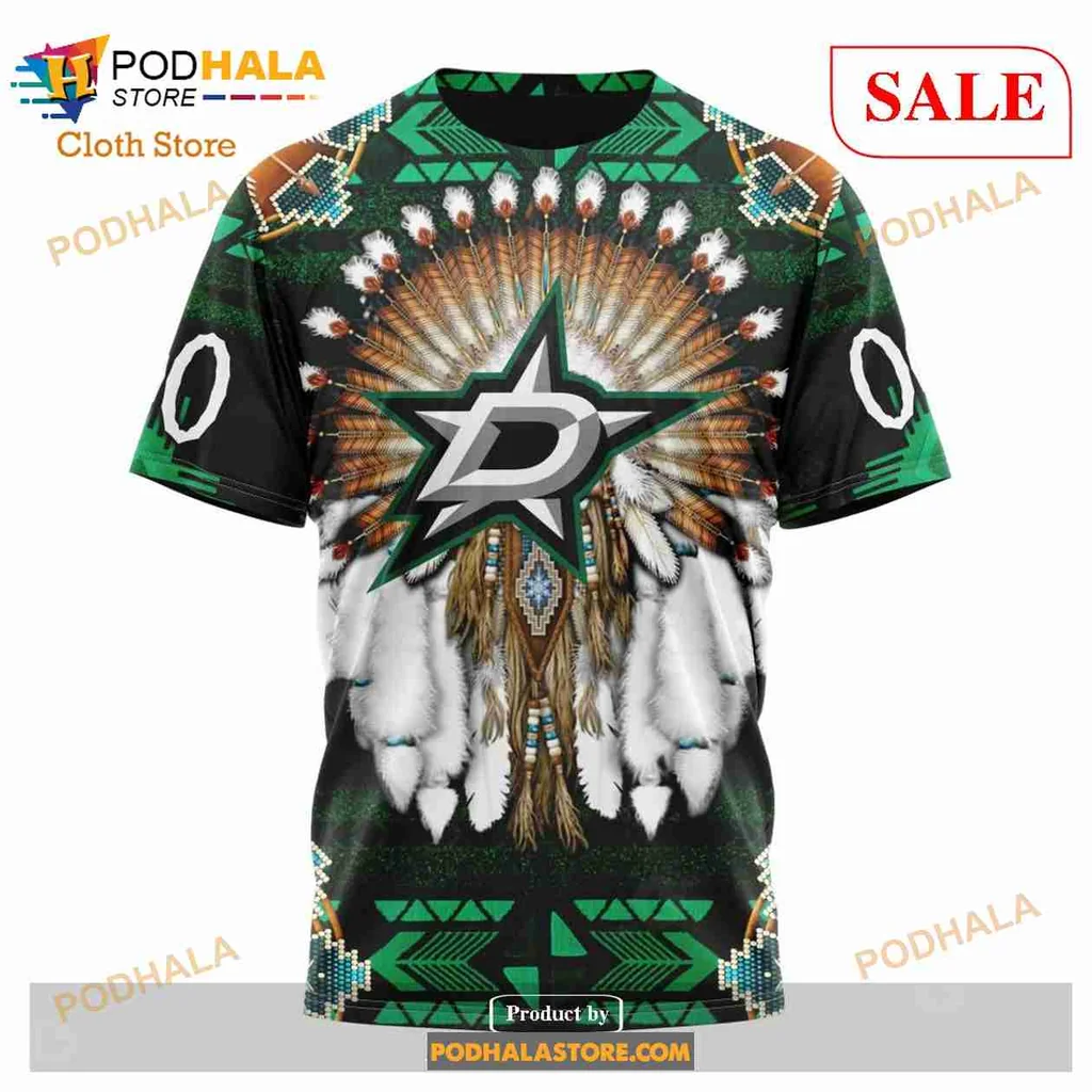 Vibrant Dallas Stars Native Headdress 3d Hoodie With Intricate Design - Product View 6 Vibrant Dallas Stars Native Headdress 3d Hoodie With Intricate Design - Product View 6