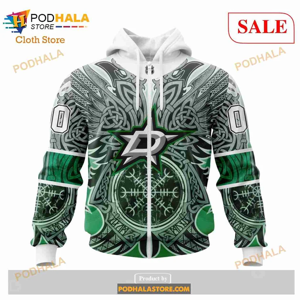 Vibrant Dallas Stars Viking Symbols 3d Hoodie With Intricate Design - Product View 7 Vibrant Dallas Stars Viking Symbols 3d Hoodie With Intricate Design - Product View 7