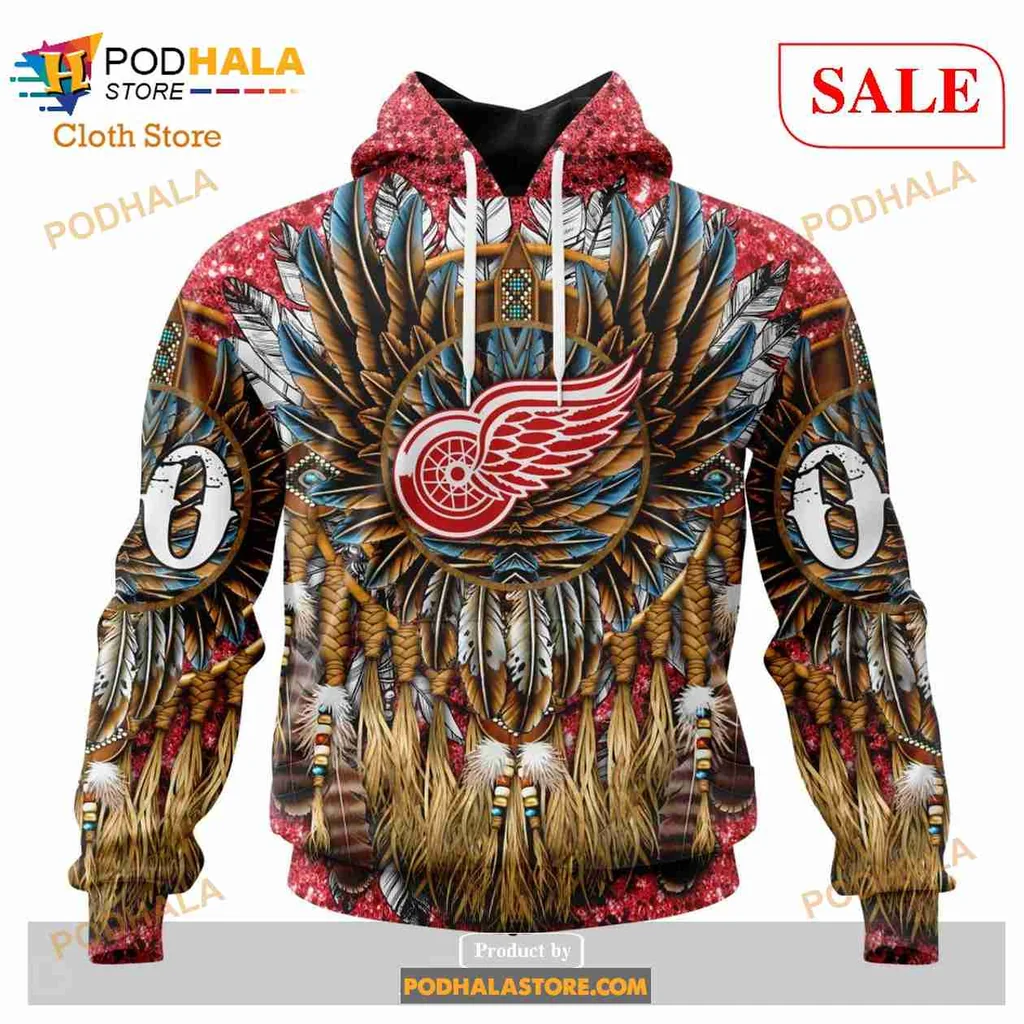 Vibrant Detroit Red Wings Hoodie Featuring Native American Motifs And Logo
