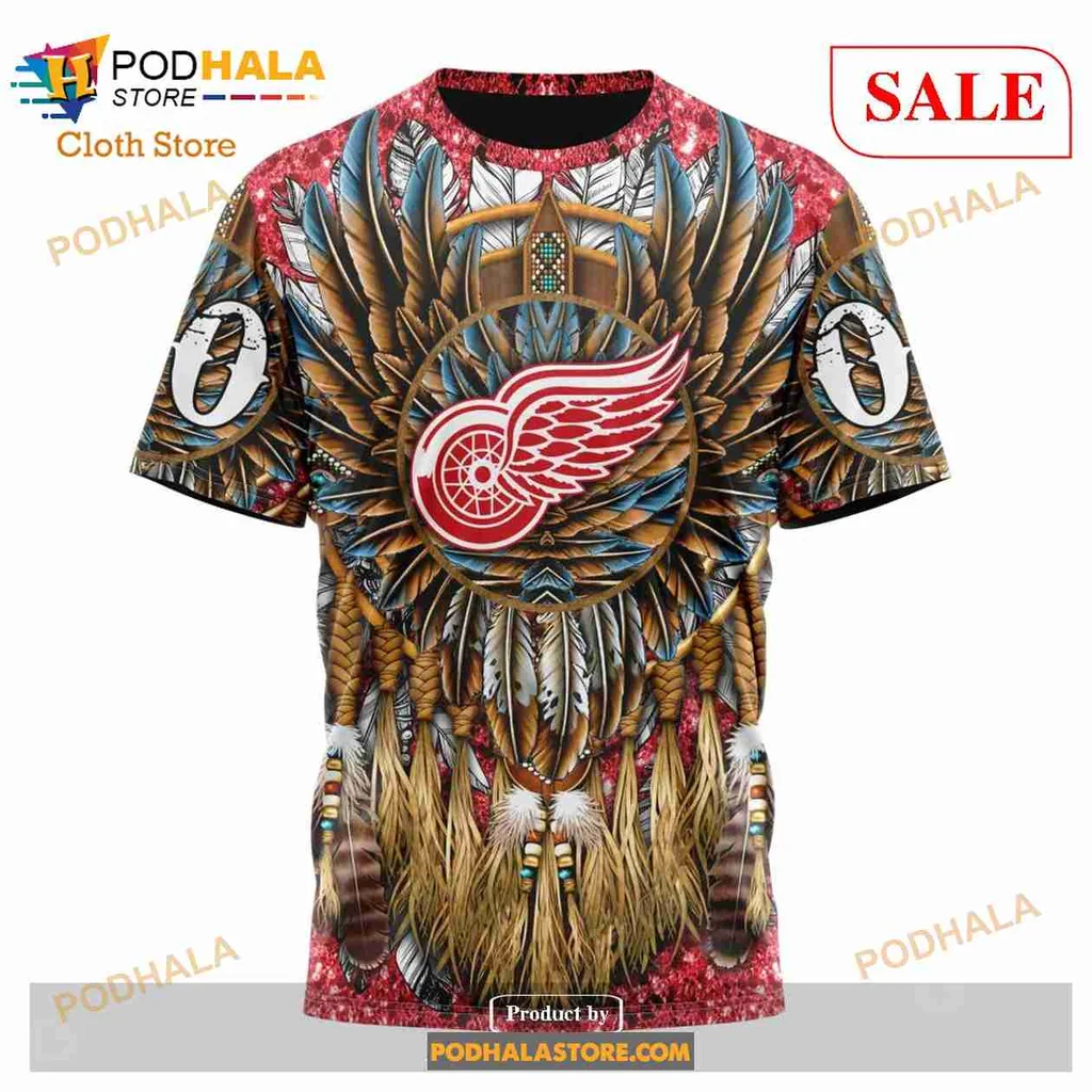Vibrant Detroit Red Wings Hoodie Featuring Native American Motifs And Logo - Product View 6 Vibrant Detroit Red Wings Hoodie Featuring Native American Motifs And Logo - Product View 6