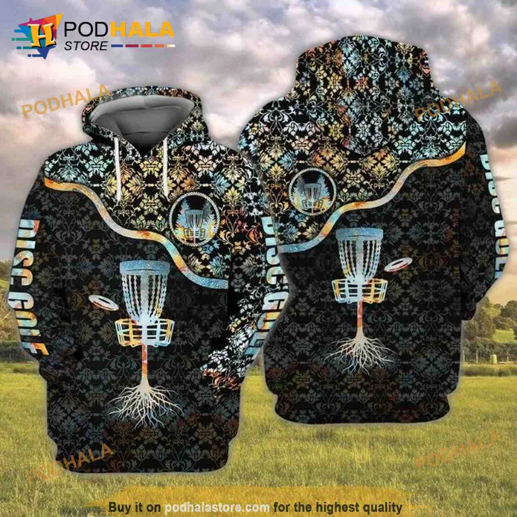 Vibrant Disc Golf Basket 3d Hoodie Featuring Artistic Floral Design