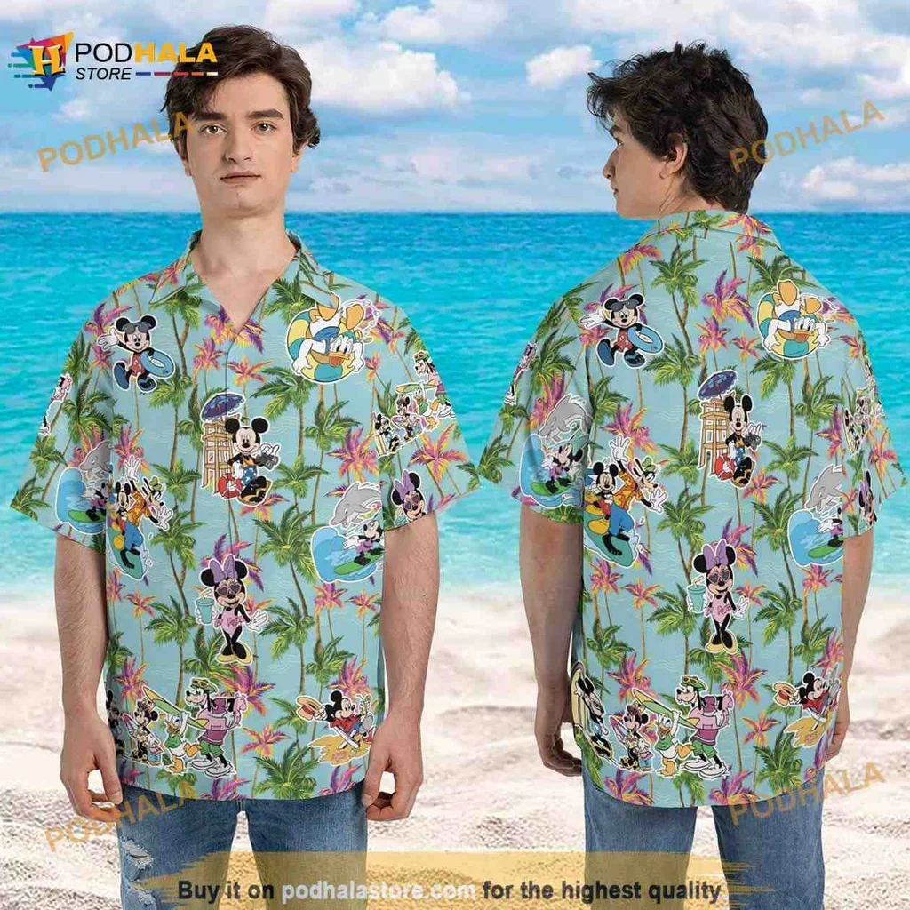 Vibrant Disney Characters Aloha Shirt Featuring Mickey Mouse And Friends