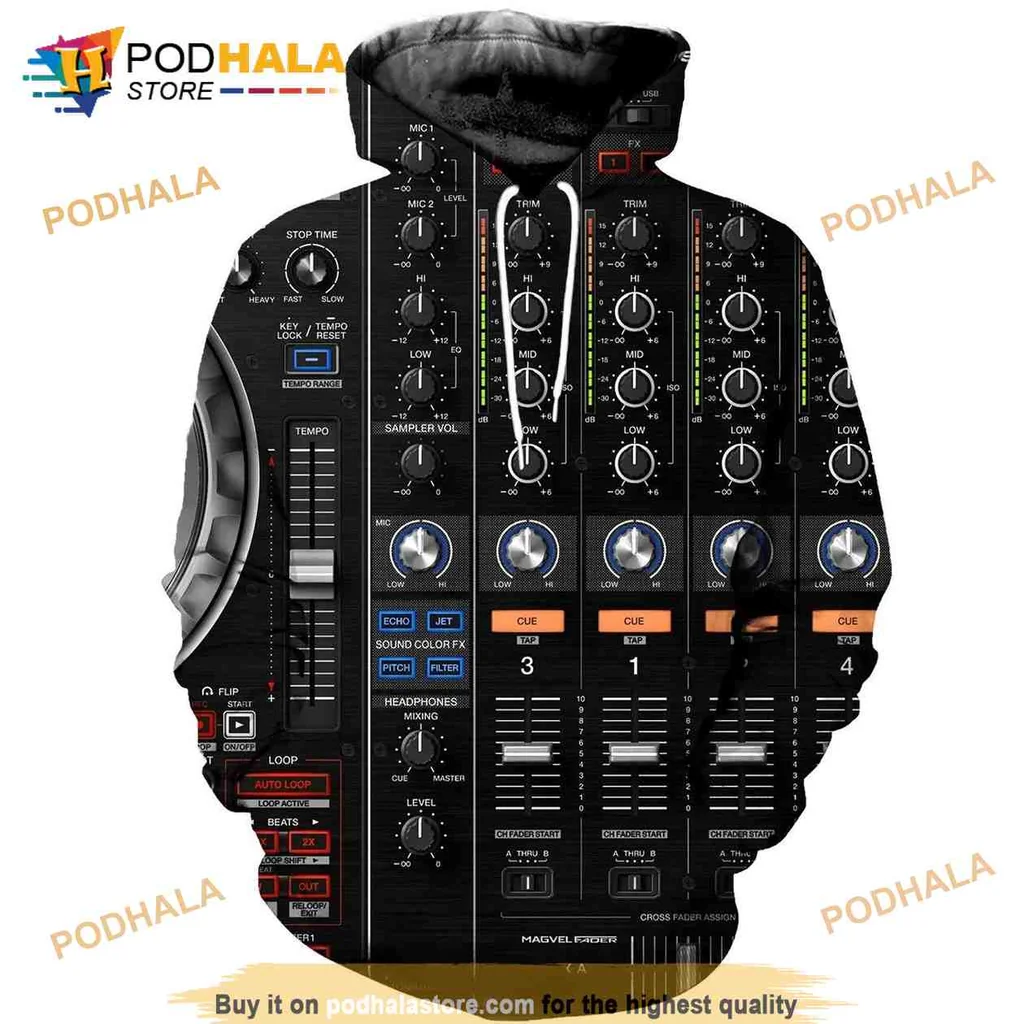 Vibrant Dj Controller 3d Hoodie With Colorful Audio Equipment Design