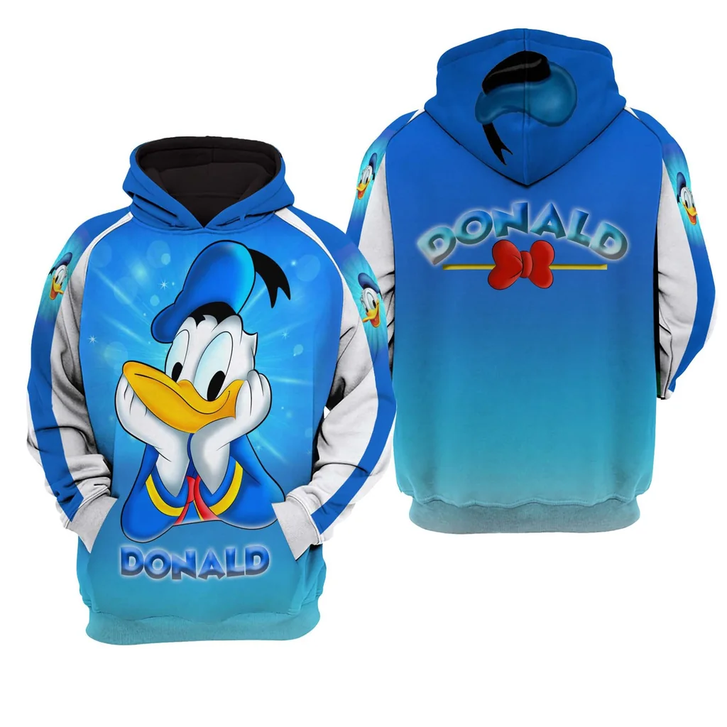 Vibrant Donald Duck 3d Hoodie With Iconic Blue Hat And Bold Name Print