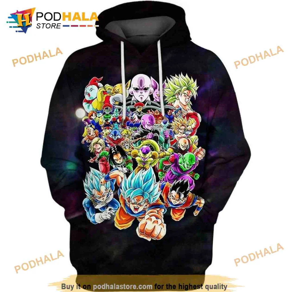 Vibrant Dragon Ball Characters 3d Hoodie Featuring Goku And Vegeta In Action