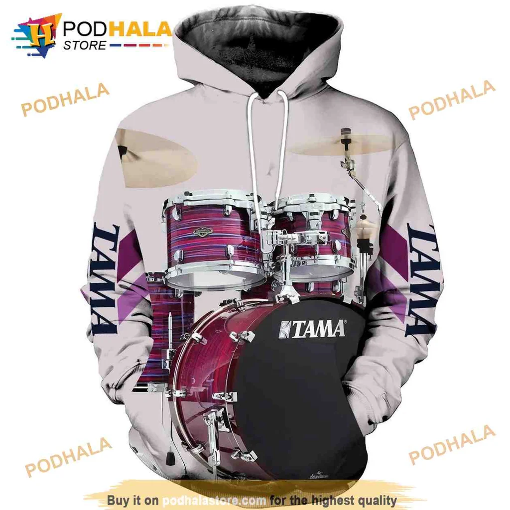 Vibrant Drum Kit 3d Hoodie Featuring Pinkish Red Drums And Chrome Hardware