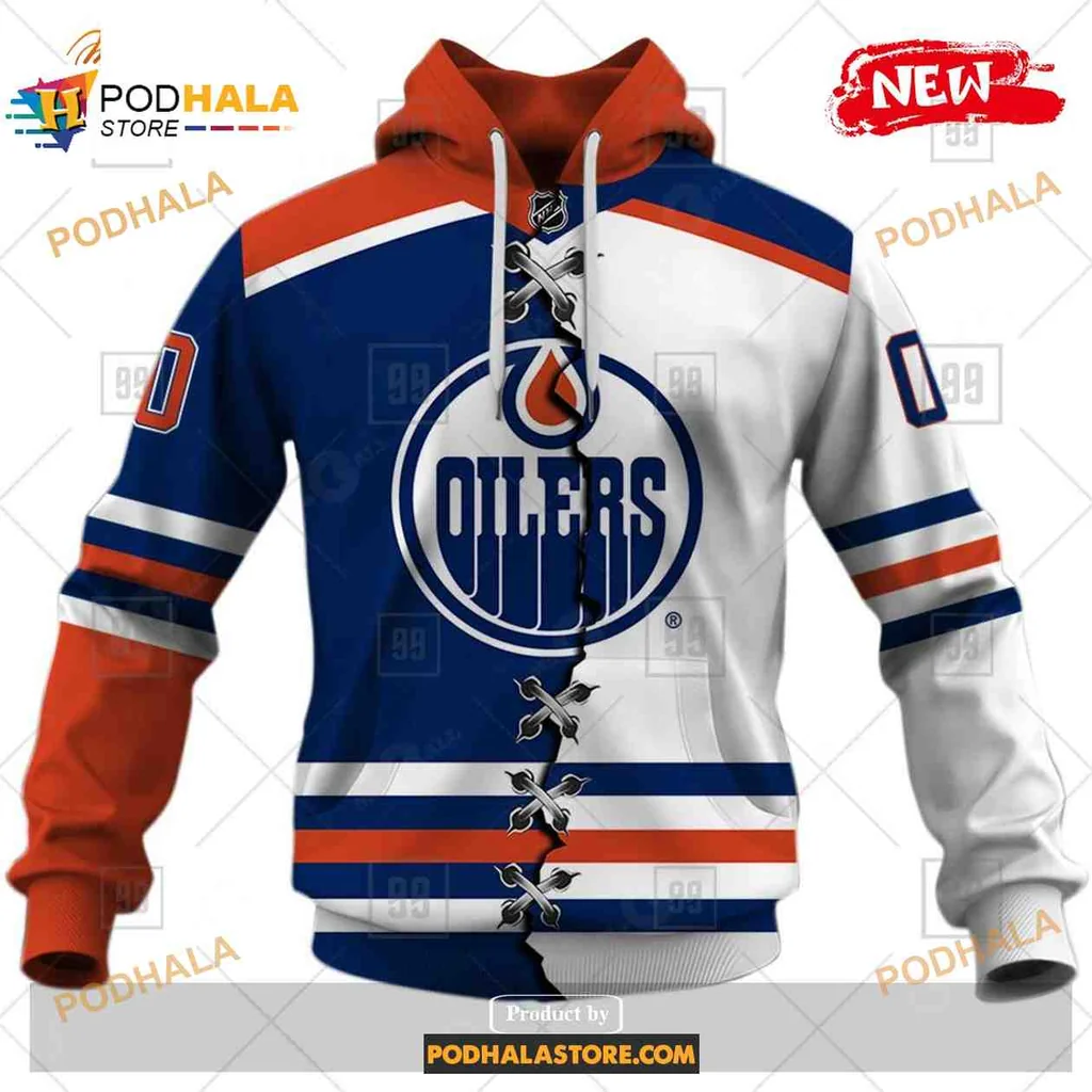 Vibrant Edmonton Oilers 3d Hoodie With Blue And White Color Scheme