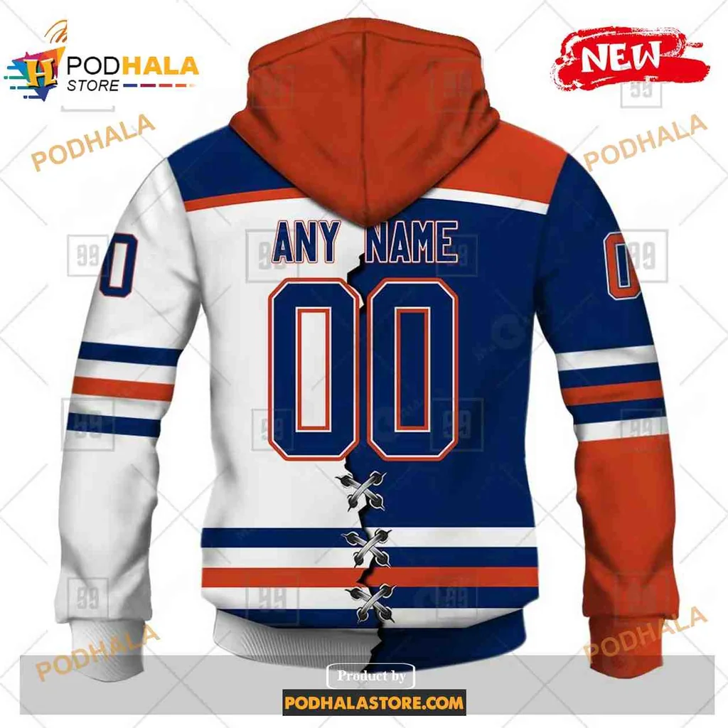 Vibrant Edmonton Oilers AOP Hoodie With Blue And White Color Scheme Vibrant Edmonton Oilers AOP Hoodie With Blue And White Color Scheme