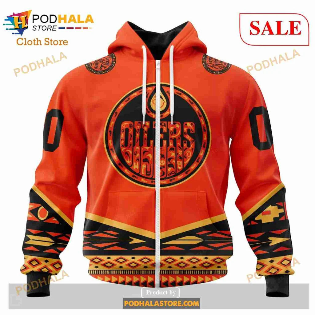Vibrant Edmonton Oilers Indigenous Art Hoodie With Unique Design - View 1 Vibrant Edmonton Oilers Indigenous Art Hoodie With Unique Design - View 1