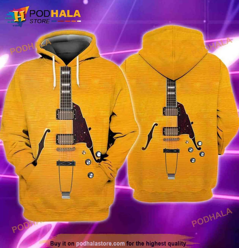 Vibrant Electric Guitar 3d Hoodie With Detailed Graphic Design