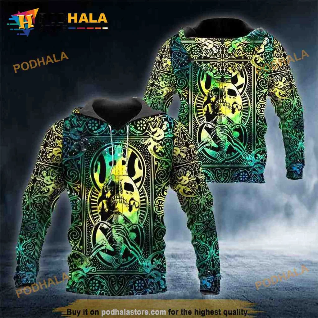 Vibrant Fantasy Sword Skull 3d Hoodie With Intricate Detail And Colorful Design