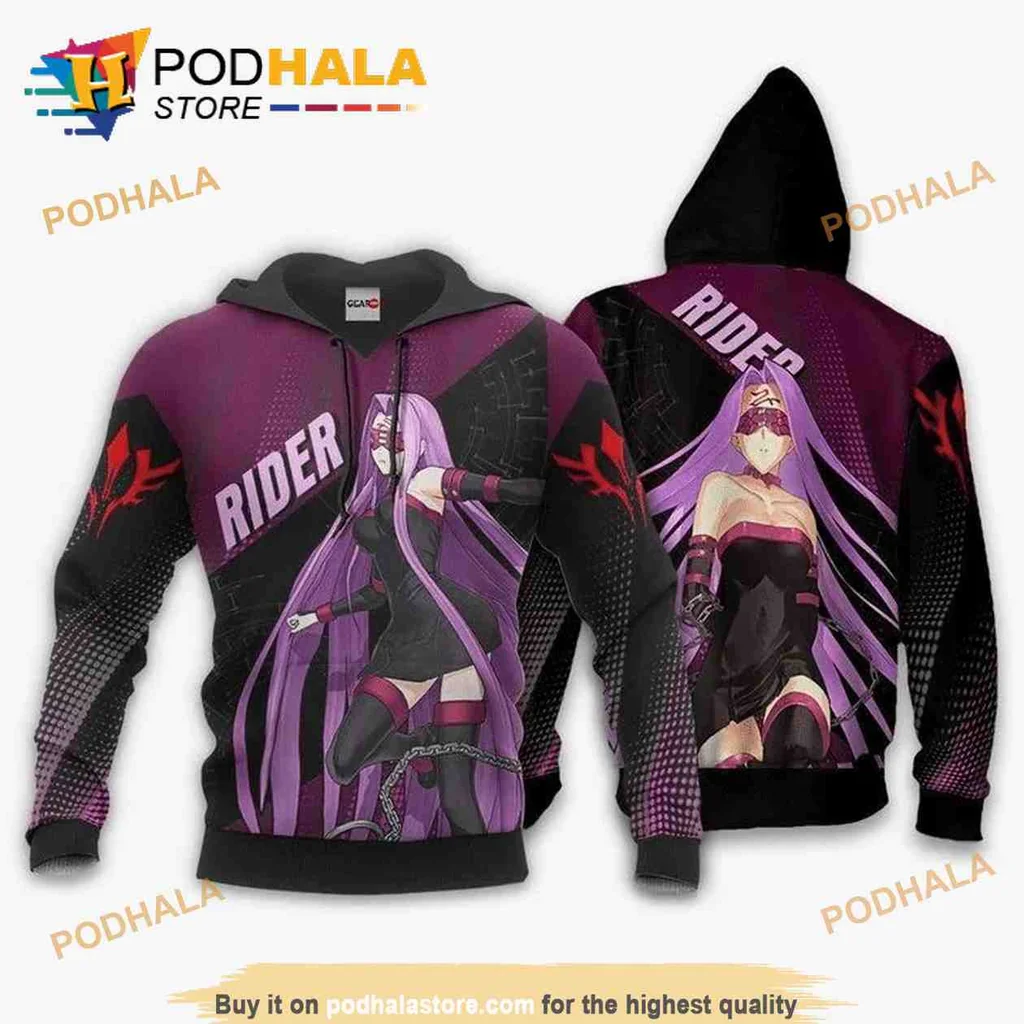 Vibrant Fate Stay Night Rider 3d Hoodie Featuring Dynamic Character Design
