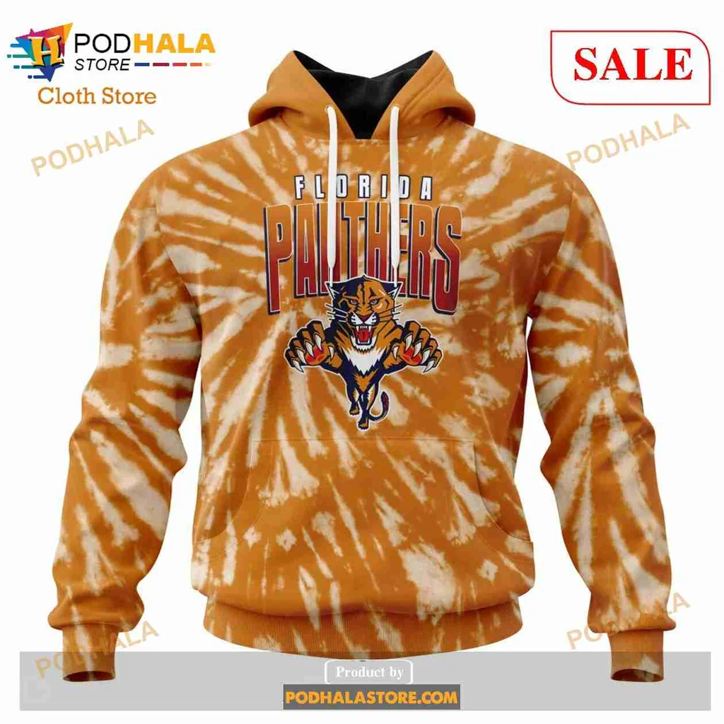 Vibrant Florida Panthers Tie Dye Hoodie, Retro 3d Sweatshirt Design