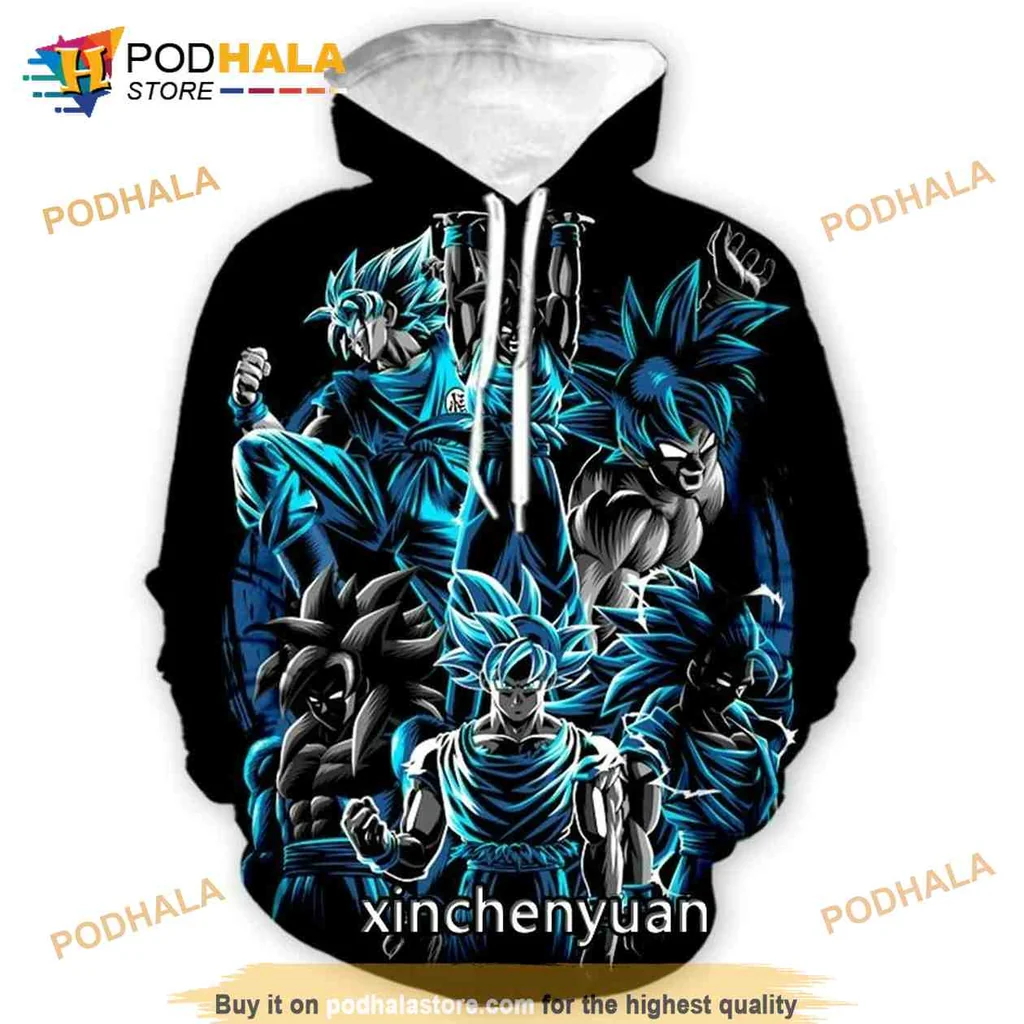 Vibrant Goku Dragon Ball Z 3d Hoodie Featuring Super Saiyan Transformations