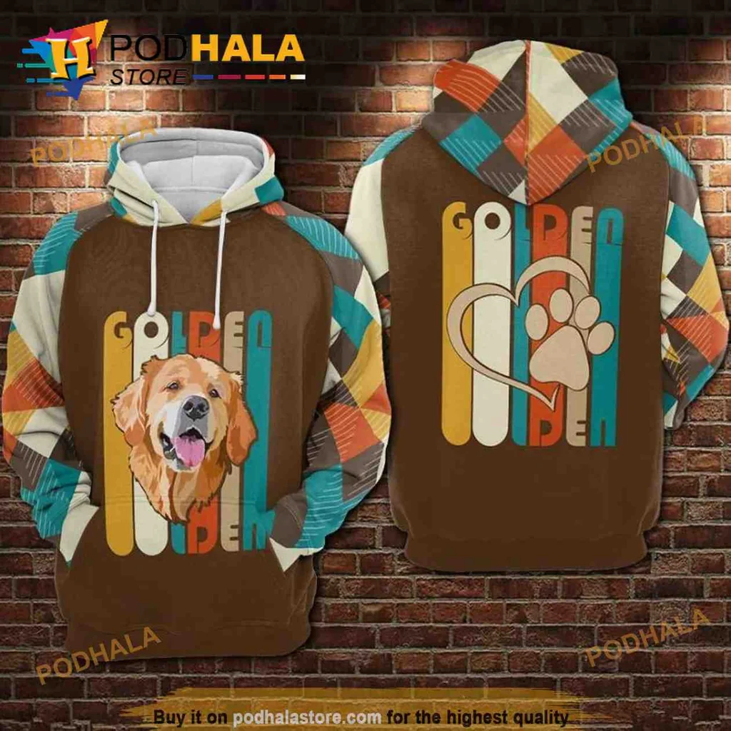 Vibrant Golden Retriever 3d Hoodie With Playful Colorful Stripes