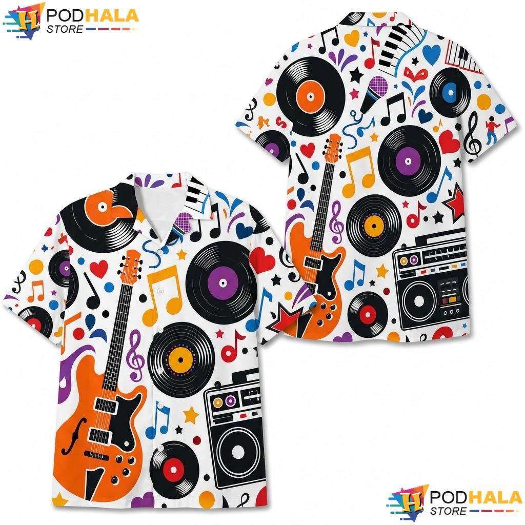 Vibrant Graphic Music Lover Hawaiian Shirt Vintage Casual Summer Top