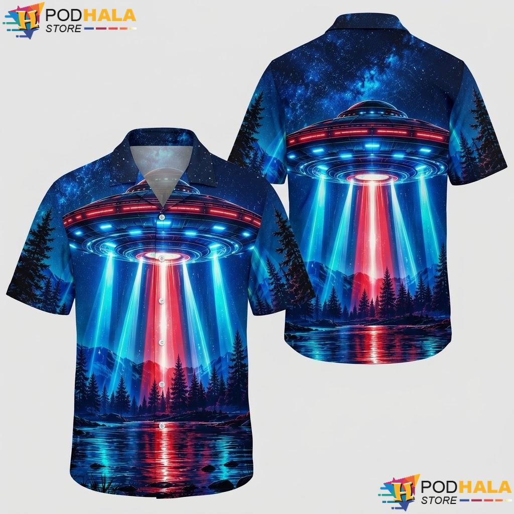 Vibrant Graphic Ufo Cosmic Hawaiian Shirt Whimsical Sci Fi Fan Top