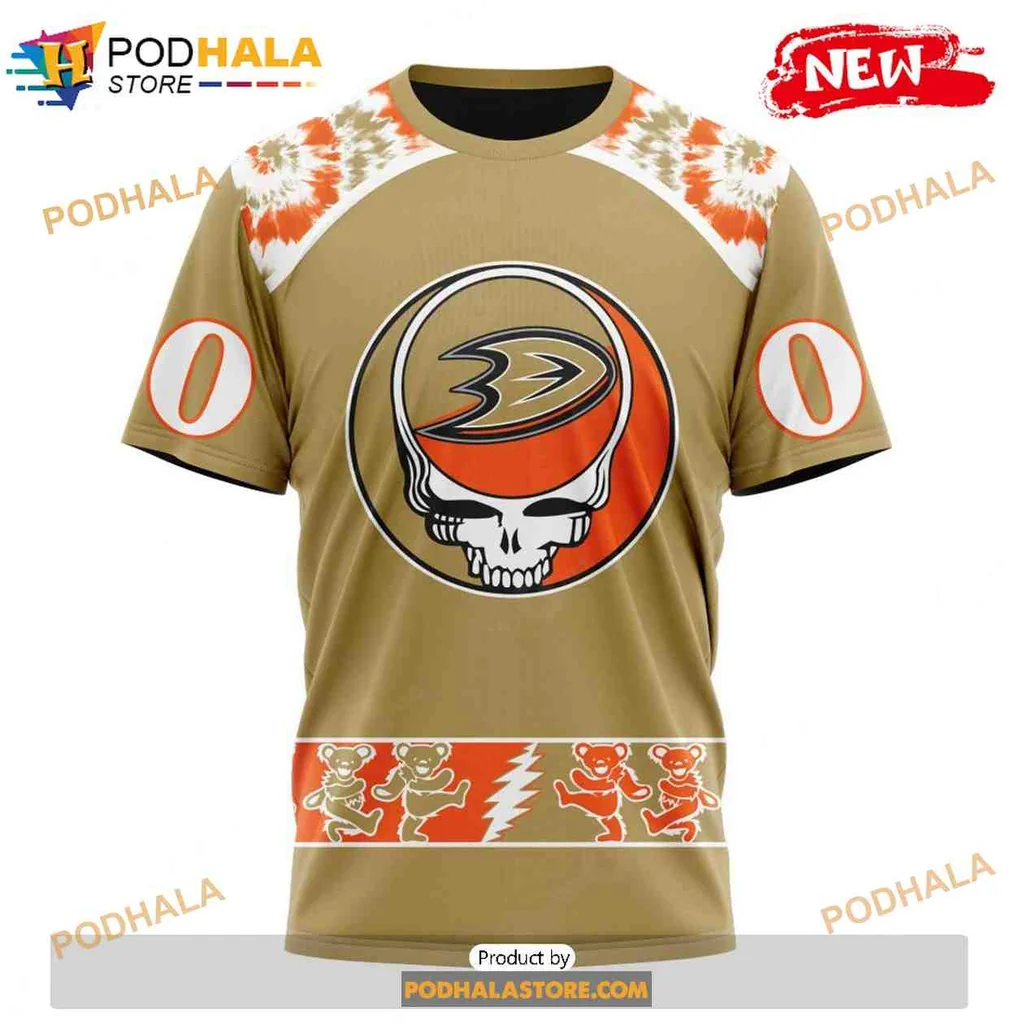 Vibrant Grateful Dead Anaheim Ducks AOP Hoodie With Skull And Dancing Bears Vibrant Grateful Dead Anaheim Ducks AOP Hoodie With Skull And Dancing Bears