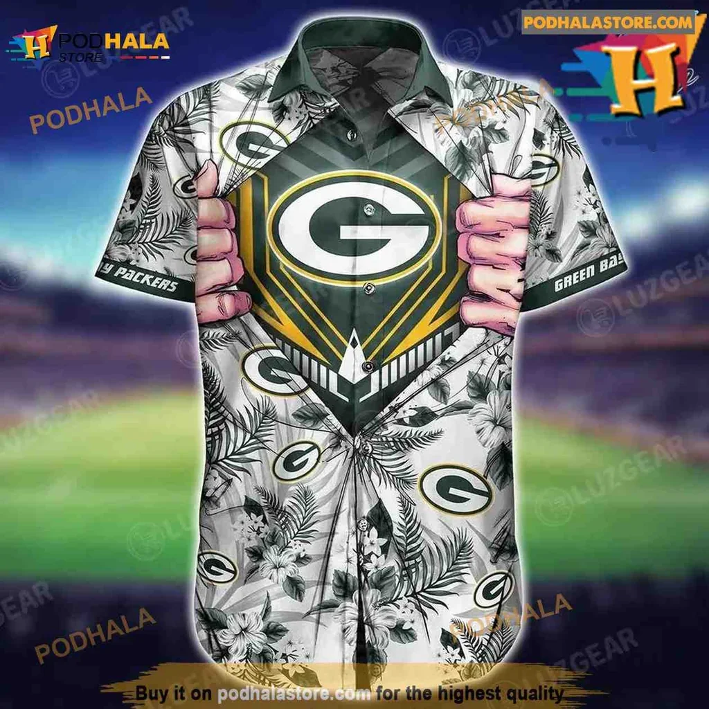 Vibrant Green Bay Packers Hawaiian Shirt With Tropical Design For Summer Fans