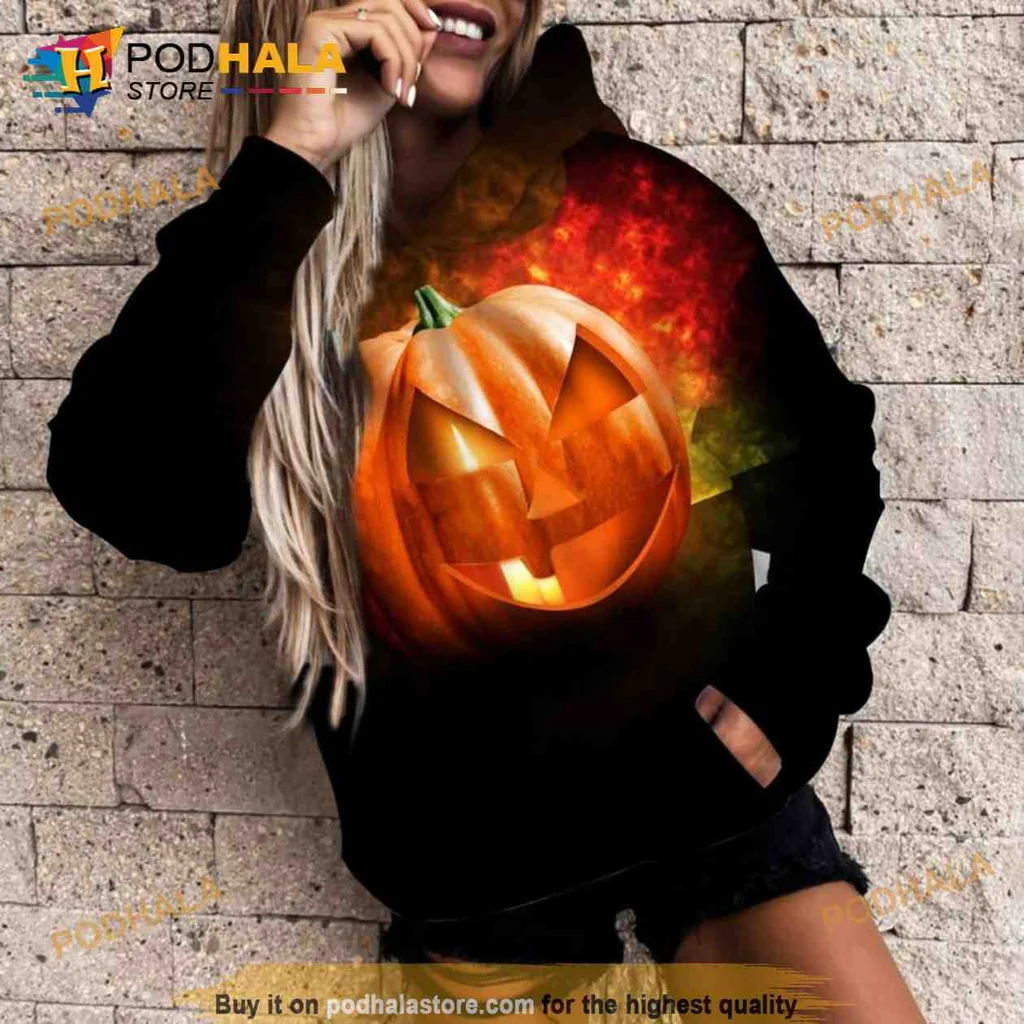 Vibrant Halloween Pumpkin 3d Hoodie With Fiery Colors And Mischievous Grin