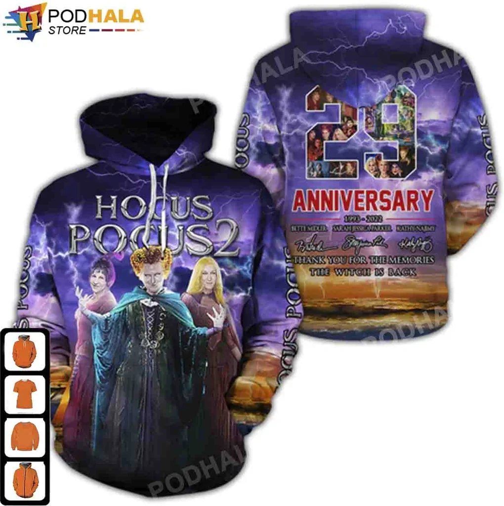 Vibrant Hocus Pocus 2 3d Hoodie Featuring Witches And 29th Anniversary Design