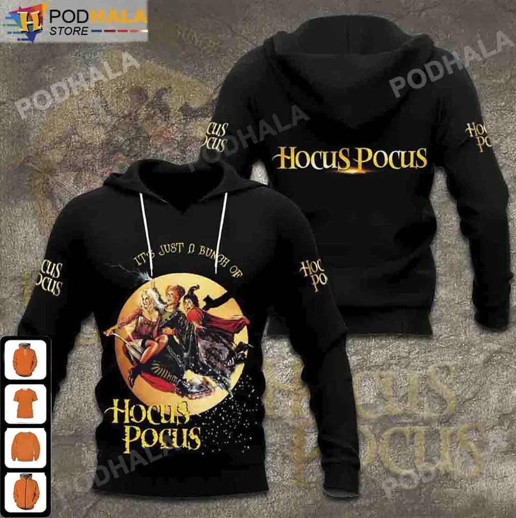 Vibrant Hocus Pocus 3d Hoodie Featuring Whimsical Witches And Moon