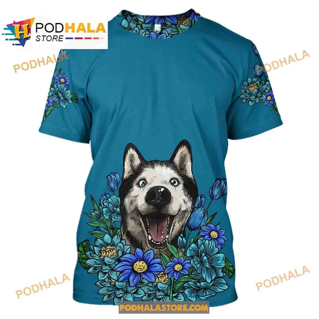 Vibrant Husky Floral AOP Hoodie Featuring Joyful Dog Illustration And Colorful Flowers Vibrant Husky Floral AOP Hoodie Featuring Joyful Dog Illustration And Colorful Flowers