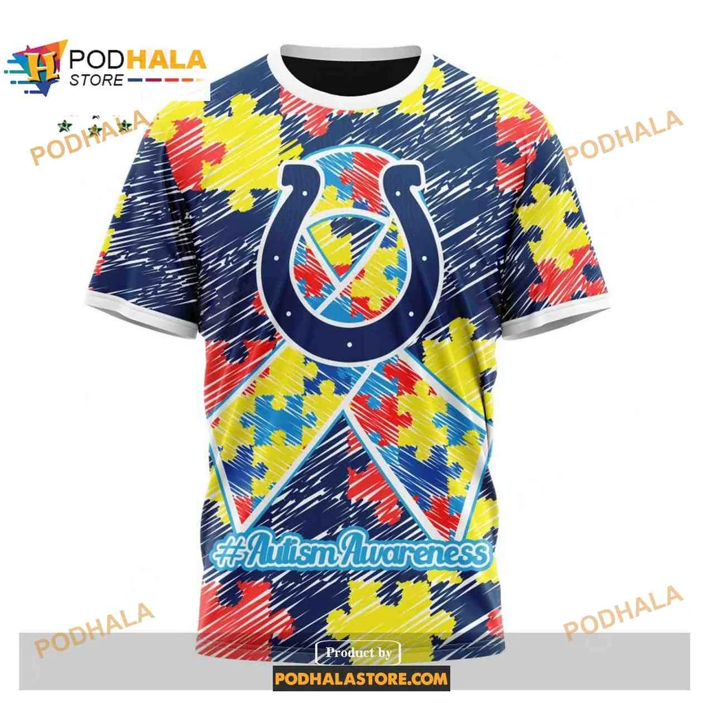 Vibrant Indianapolis Colts Autism Awareness AOP Hoodie With Puzzle Design Vibrant Indianapolis Colts Autism Awareness AOP Hoodie With Puzzle Design