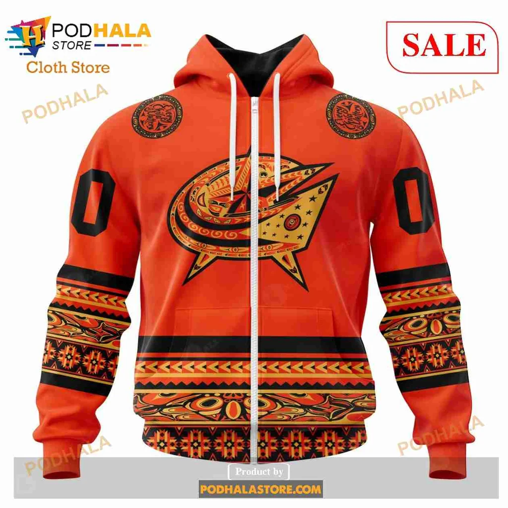 Vibrant Indigenous Columbus Blue Jackets All Over Print Hoodie With Star Design Vibrant Indigenous Columbus Blue Jackets All Over Print Hoodie With Star Design