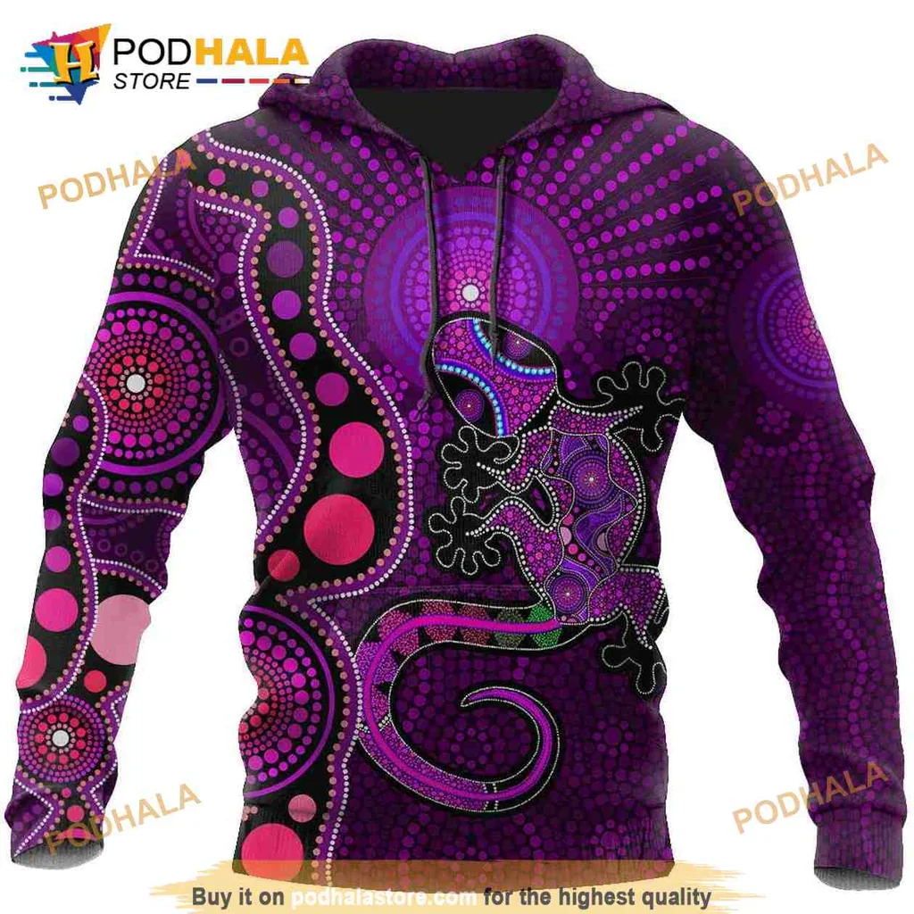 Vibrant Indigenous Lizard 3d Hoodie Featuring Bold Purple Design