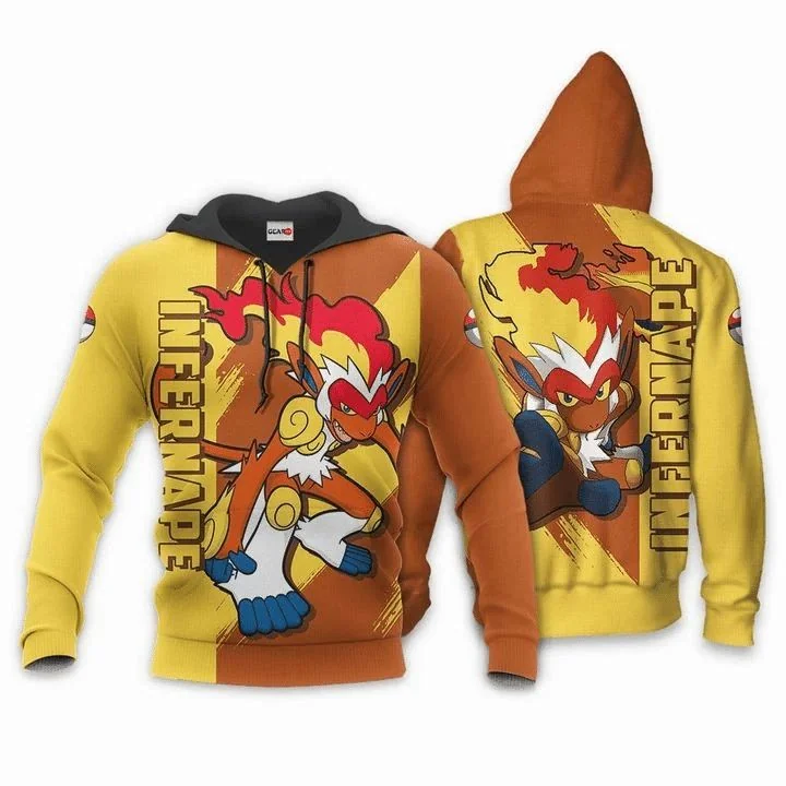 Vibrant Infernape Pokemon 3d Hoodie Featuring Fiery Action Design