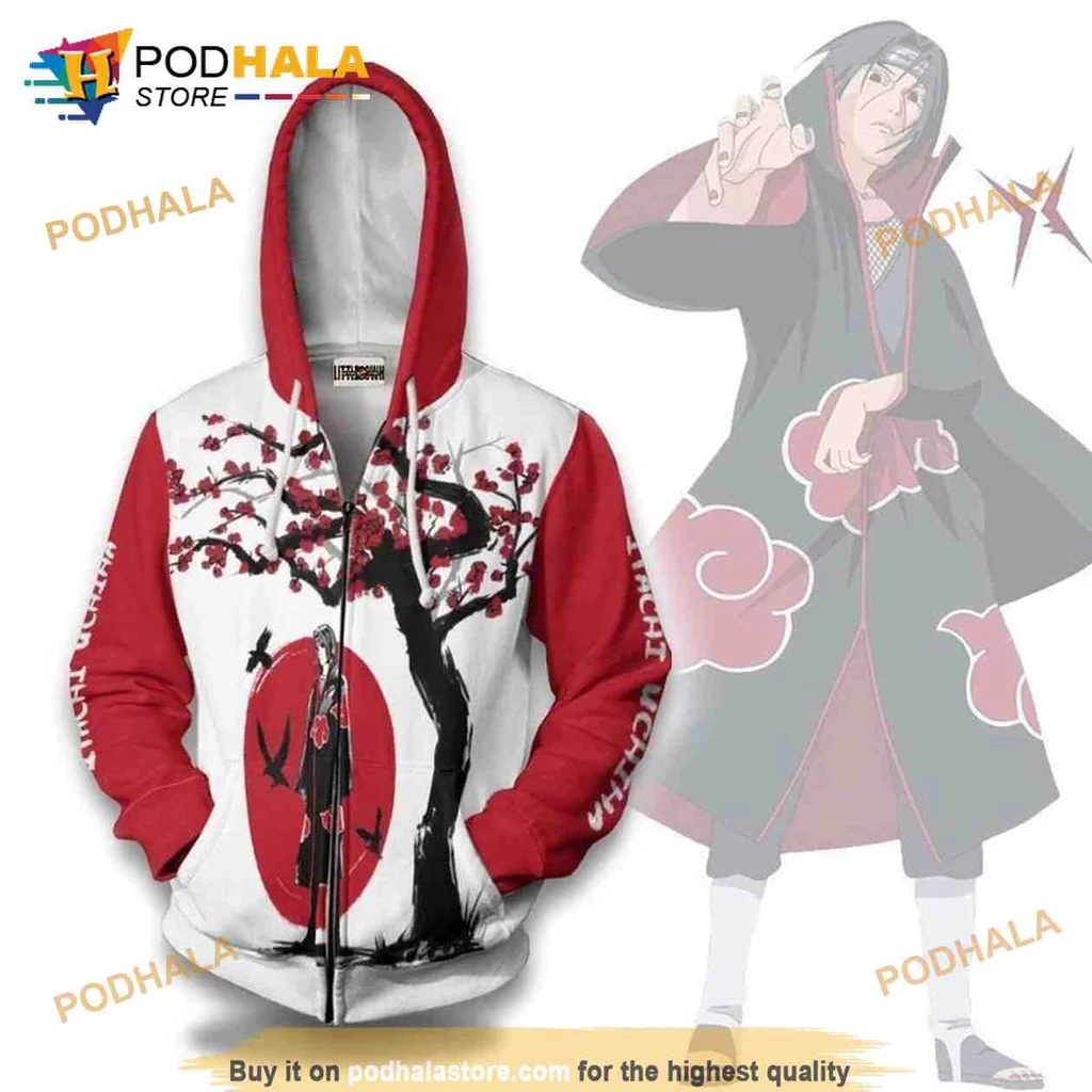 Vibrant Itachi Uchiha 3d Hoodie Featuring Cherry Blossom Design