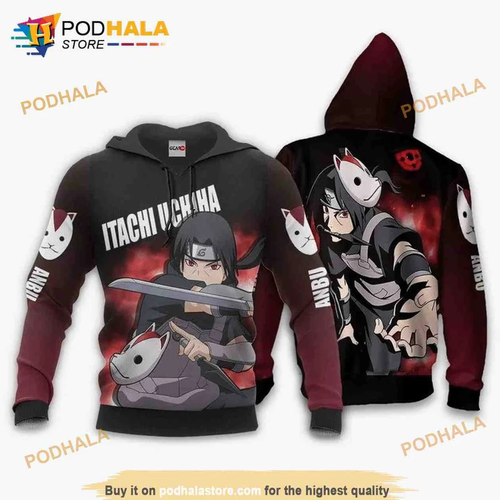 Vibrant Itachi Uchiha Anbu 3d Hoodie With Dynamic Kunai Graphic