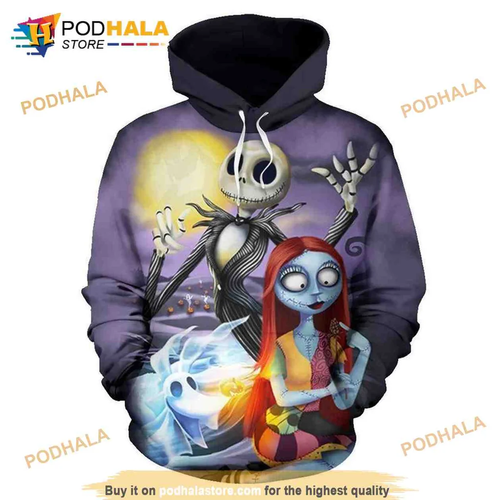 Vibrant Jack Skellington Zero Sally 3d Hoodie Featuring Halloween Design