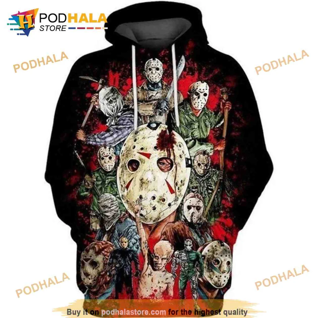 Vibrant Jason Voorhees Hockey Mask 3d Hoodie With Dark Horror Design