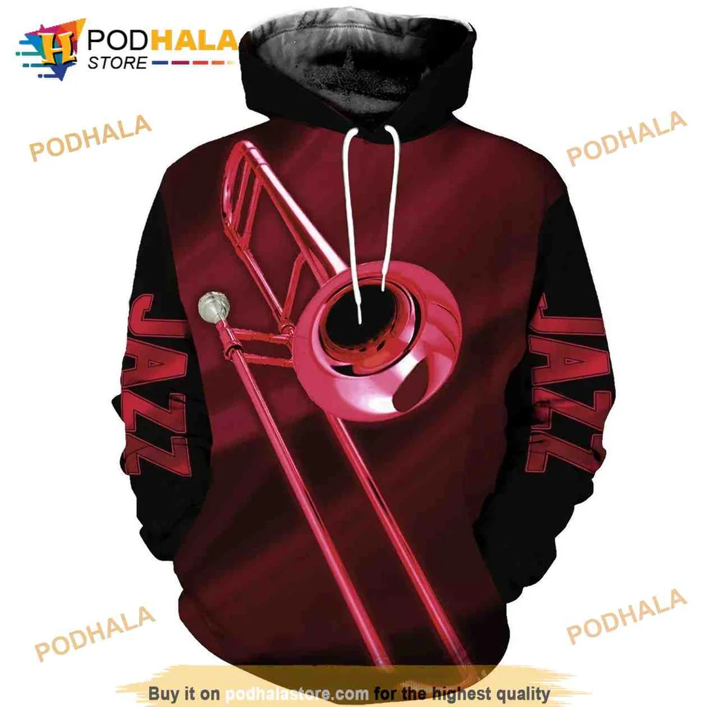 Vibrant Jazz Trombone 3d Hoodie Featuring Bold Red Design