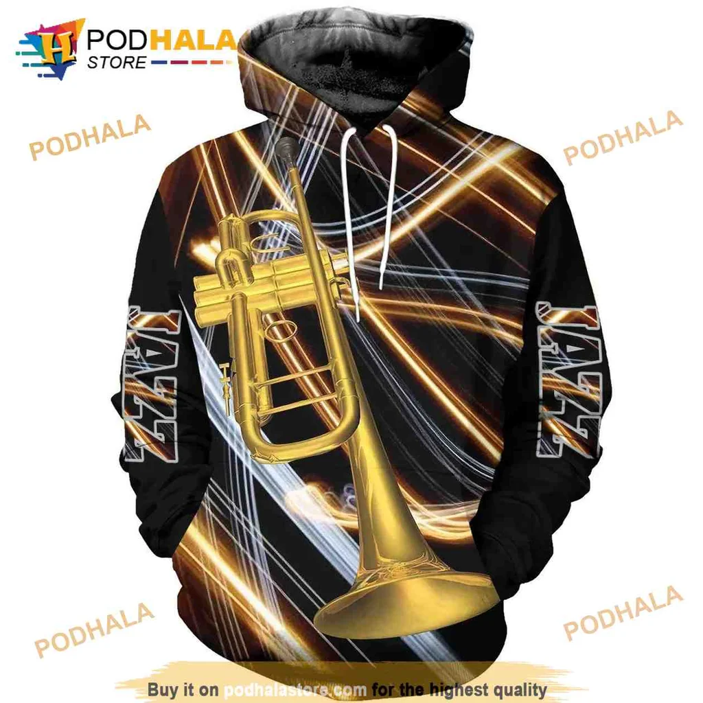 Vibrant Jazz Trumpet 3d Hoodie With Dynamic Light Effects