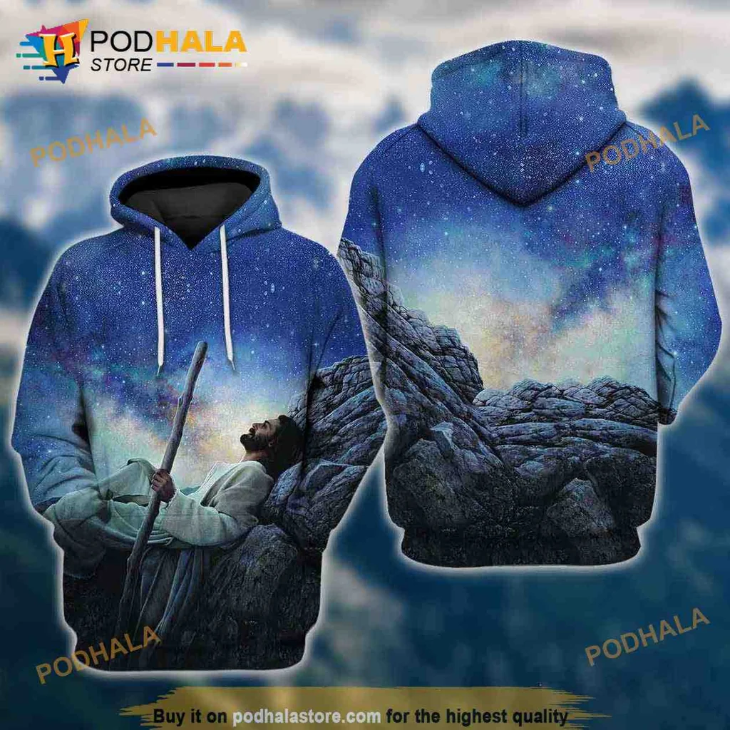 Vibrant Jesus Celestial Scene 3d Hoodie With Serene Night Sky Design