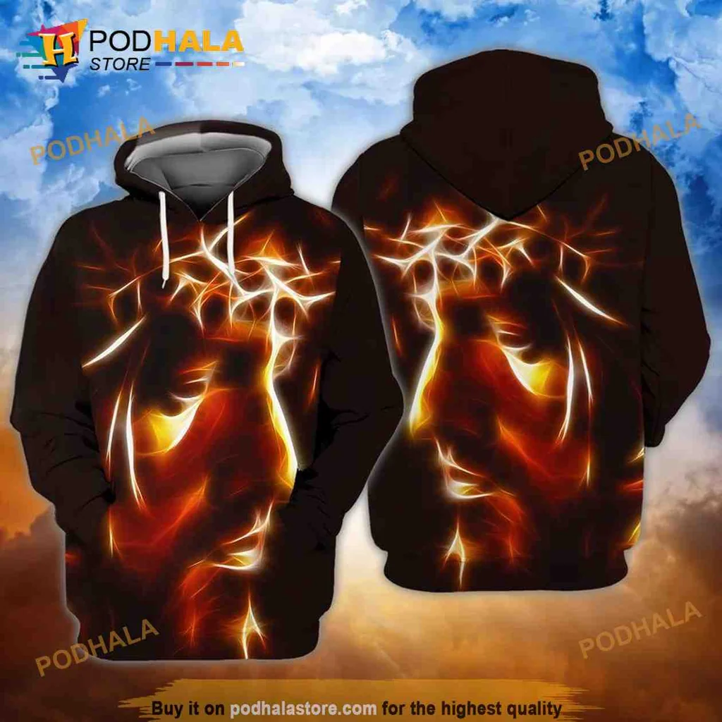 Vibrant Jesus Light 3d Hoodie With Fiery Glowing Design