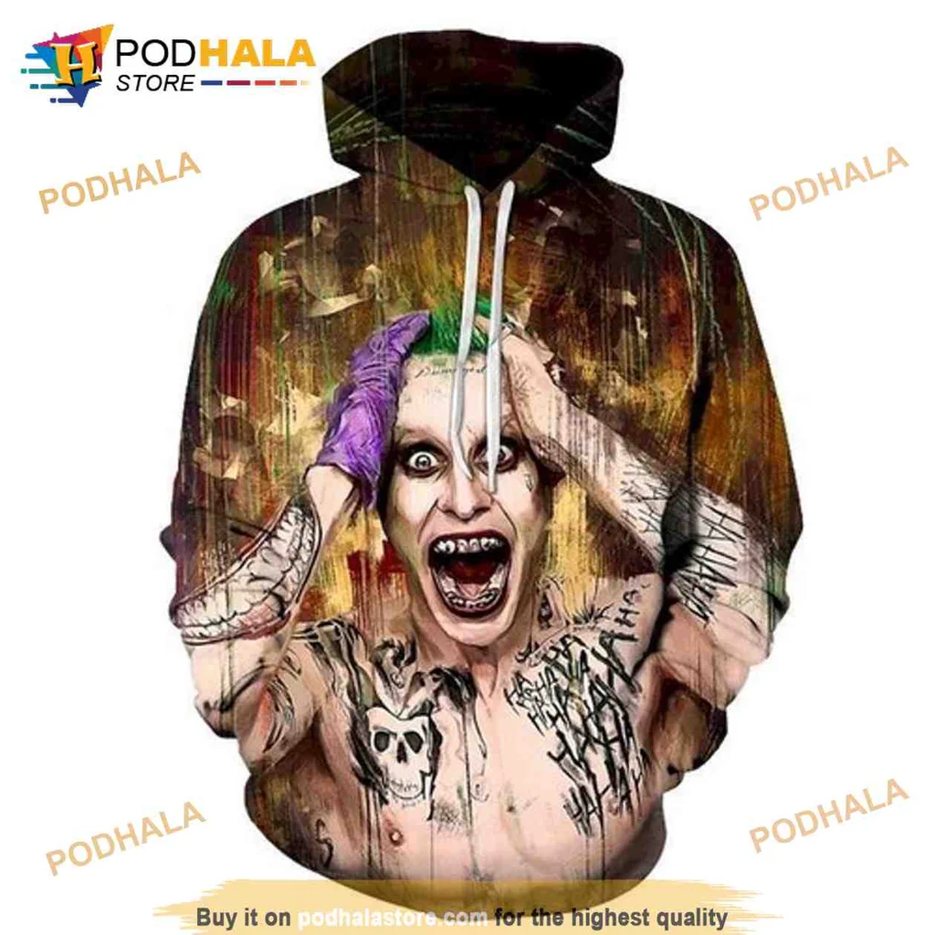 Vibrant Joker Character 3d Hoodie With Bold Graphic And Tattoos