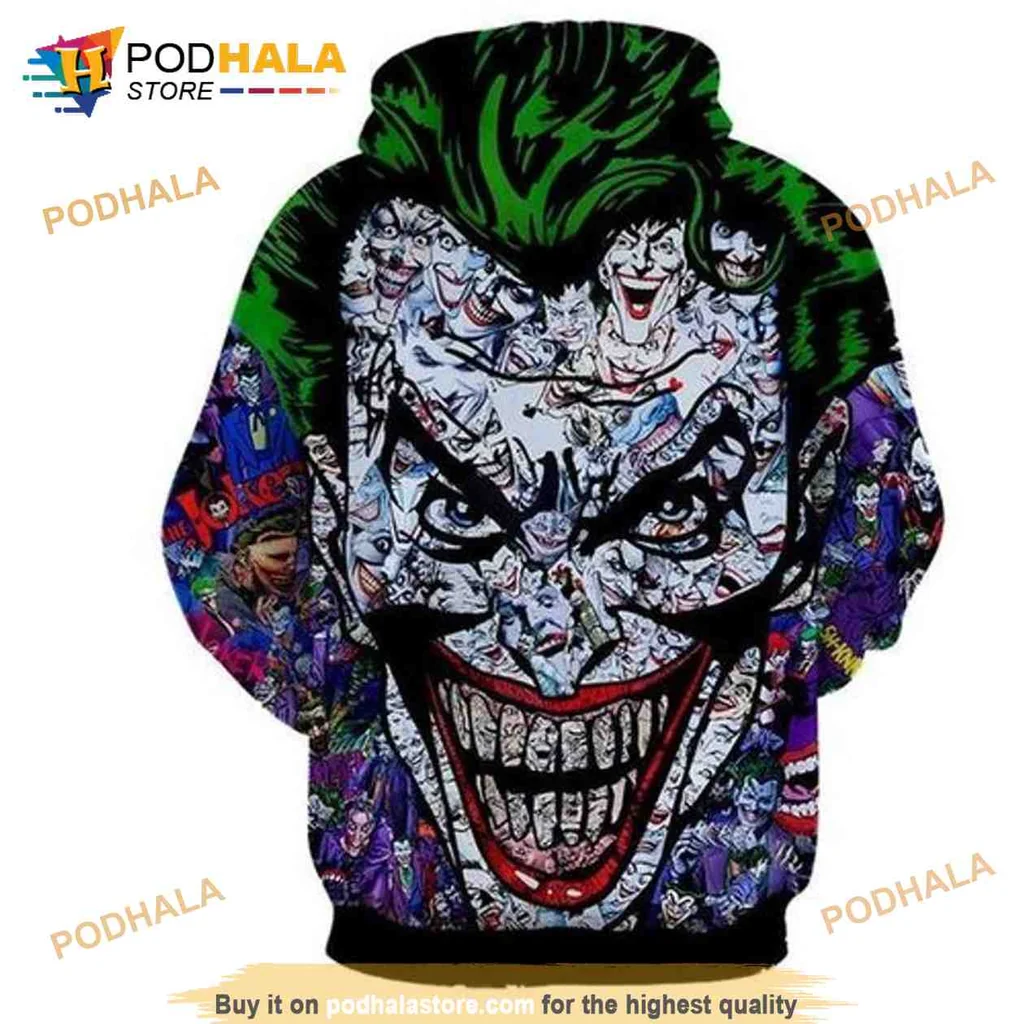 Vibrant Joker Character 3d Hoodie With Menacing Grin And Comic Book Art