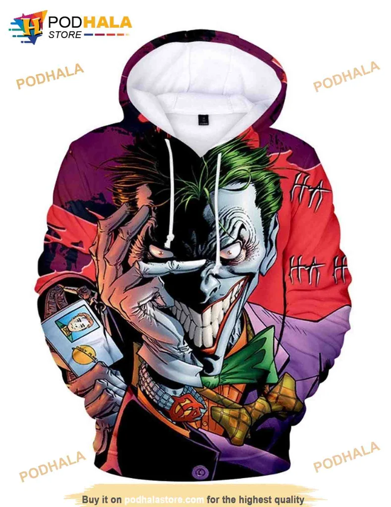 Vibrant Joker Character 3d Hoodie With Sinister Grin And Colorful Design